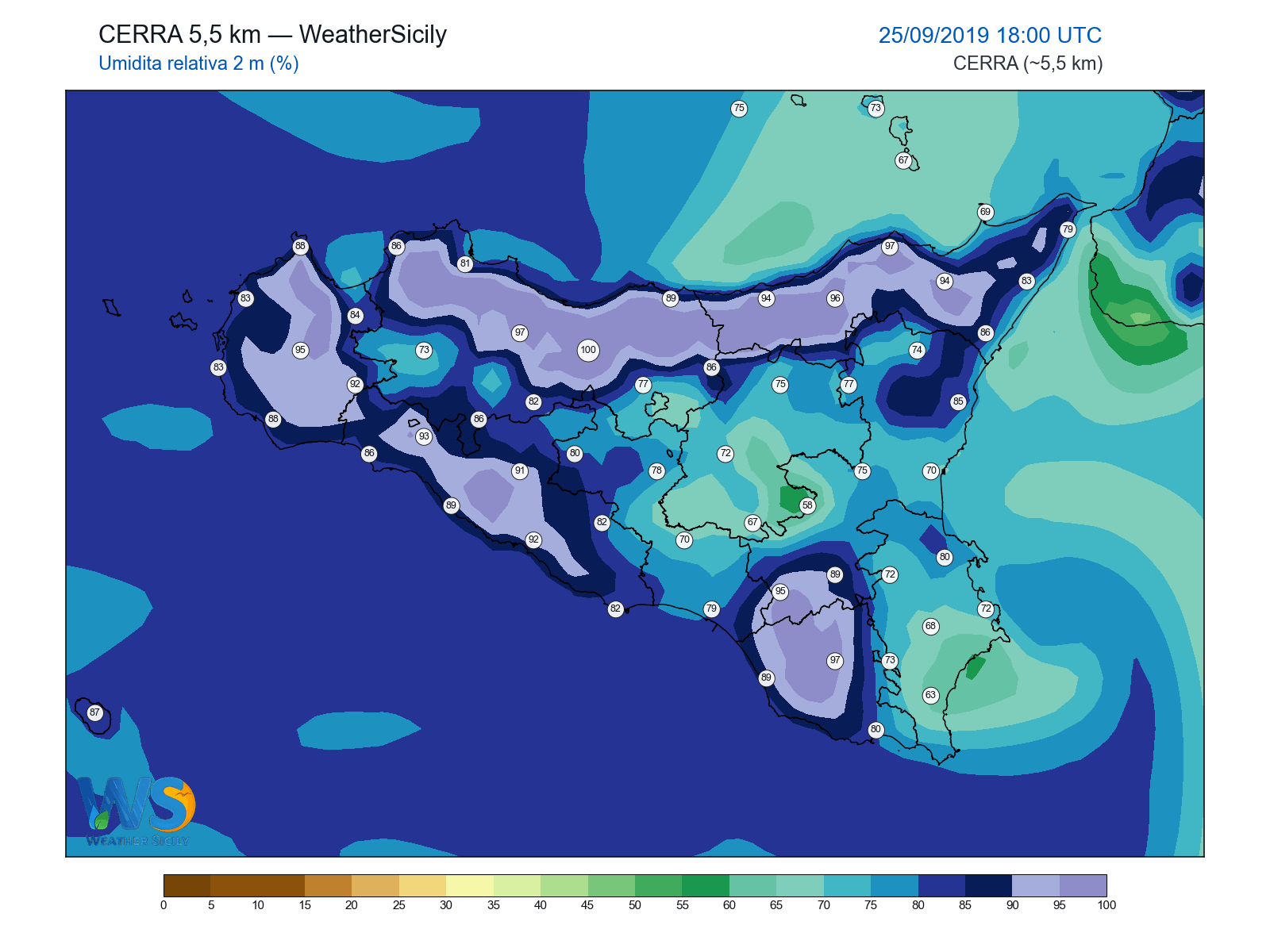 Umidità relativa 2 m · 2019092518