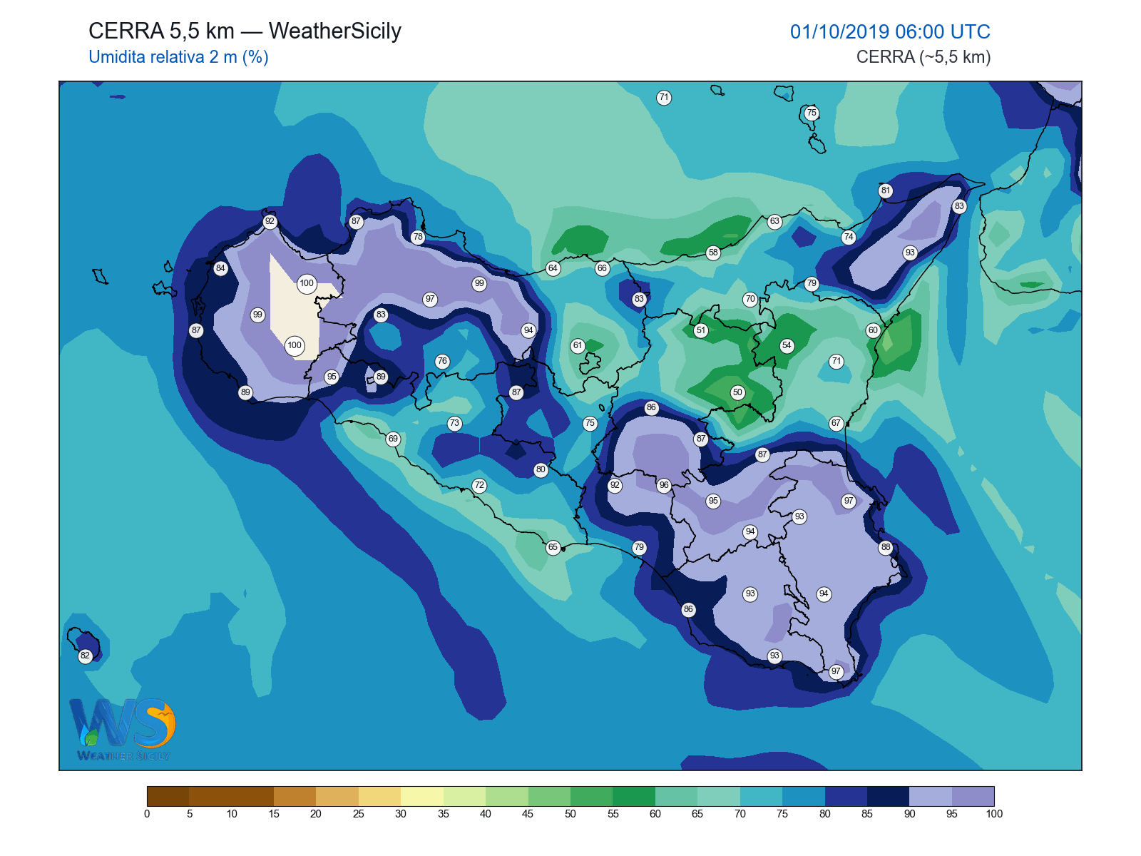Umidità relativa 2 m · 2019100106