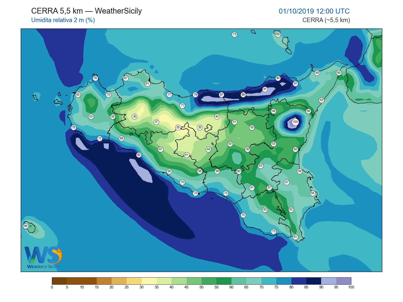 Umidità relativa 2 m · 2019100112