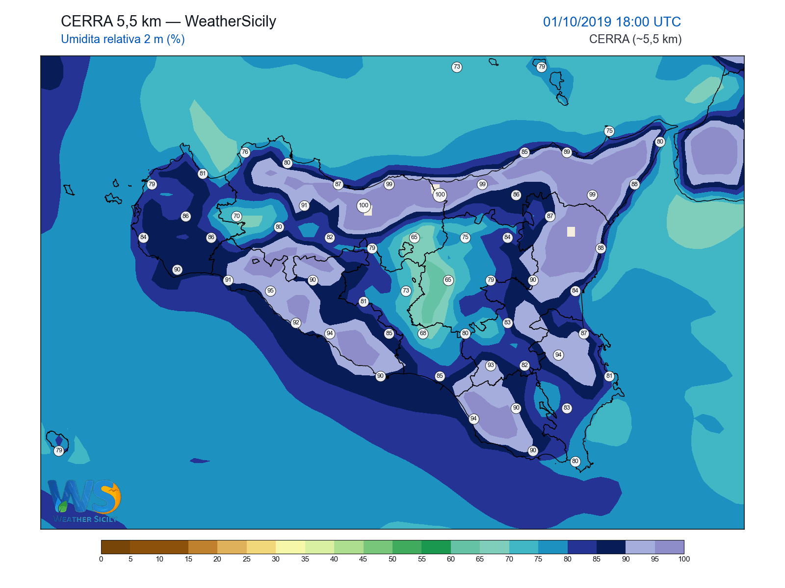 Umidità relativa 2 m · 2019100118
