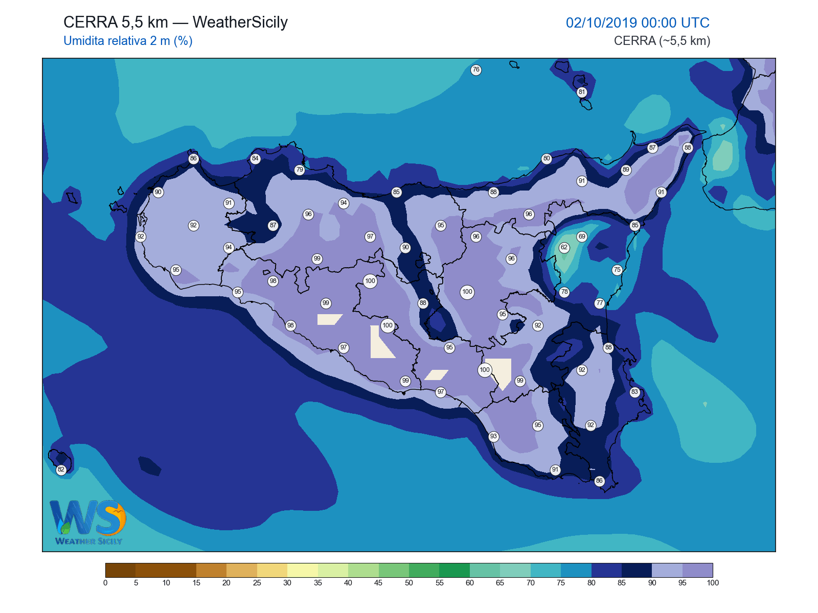 Umidità relativa 2 m · 2019100200
