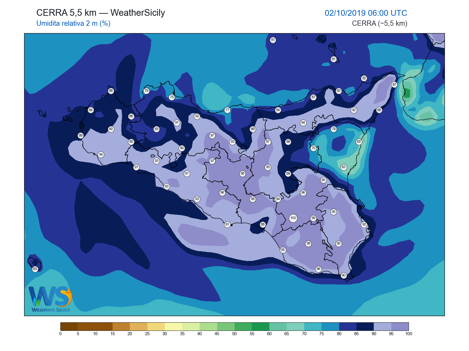 Umidità relativa 2 m · 2019100206