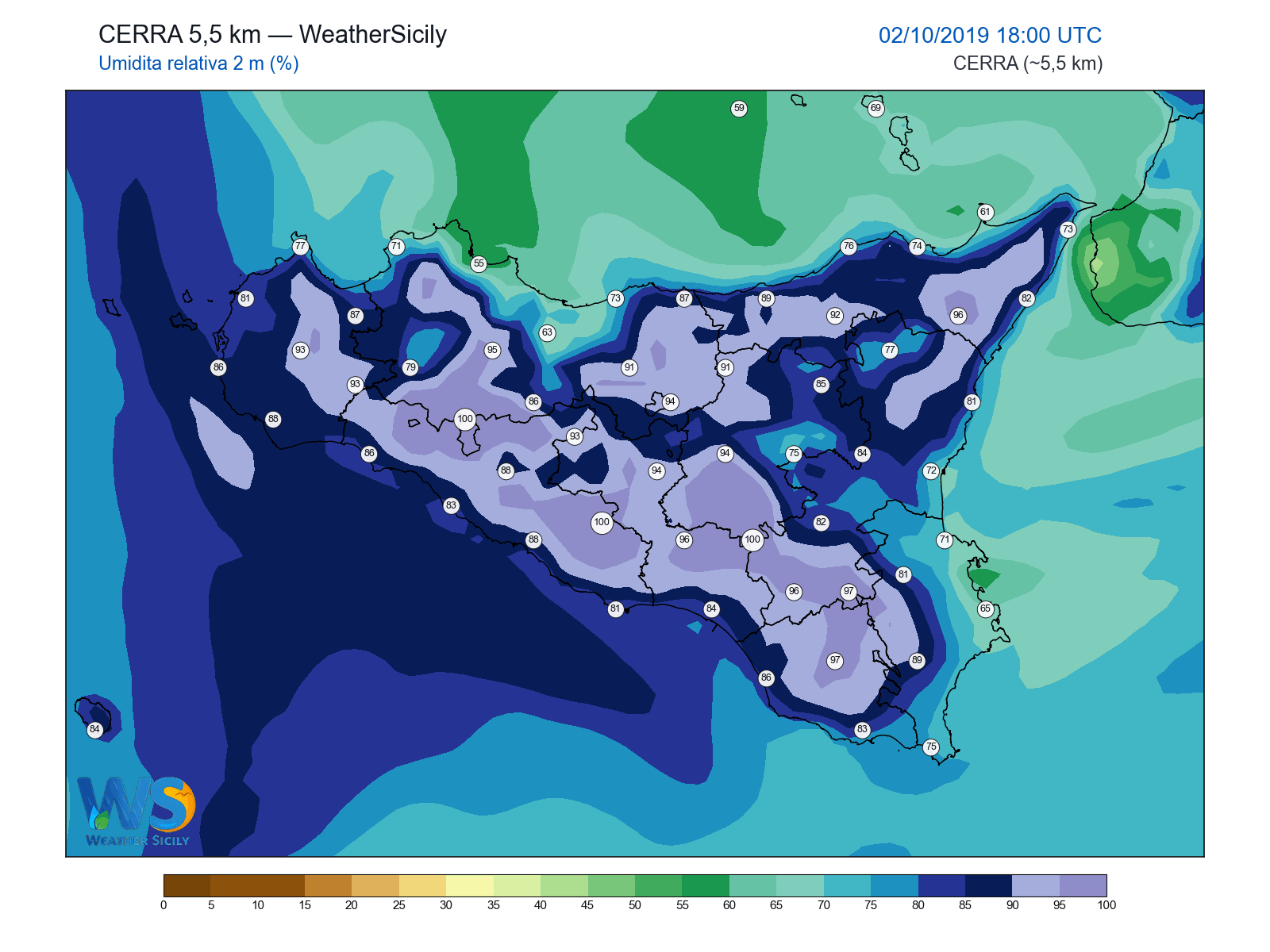 Umidità relativa 2 m · 2019100218