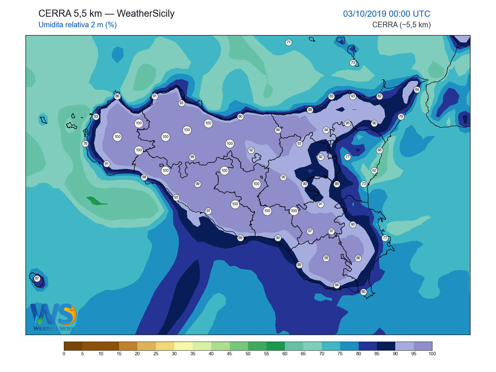 Umidità relativa 2 m · 2019100300