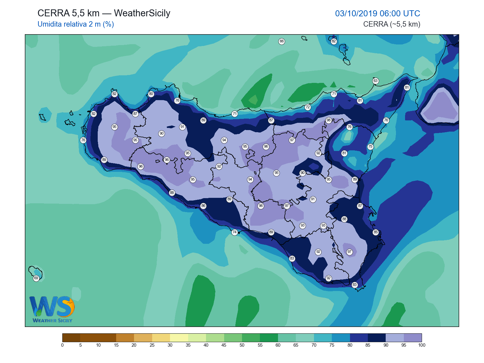 Umidità relativa 2 m · 2019100306