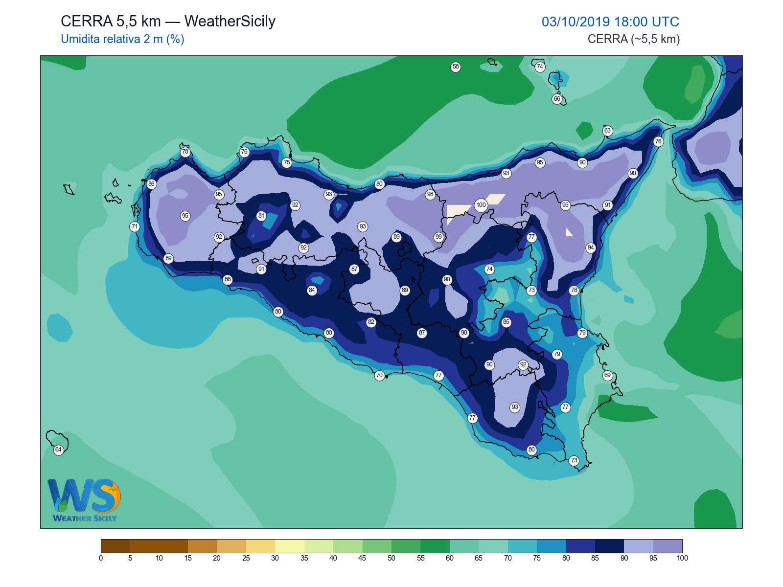 Umidità relativa 2 m · 2019100318