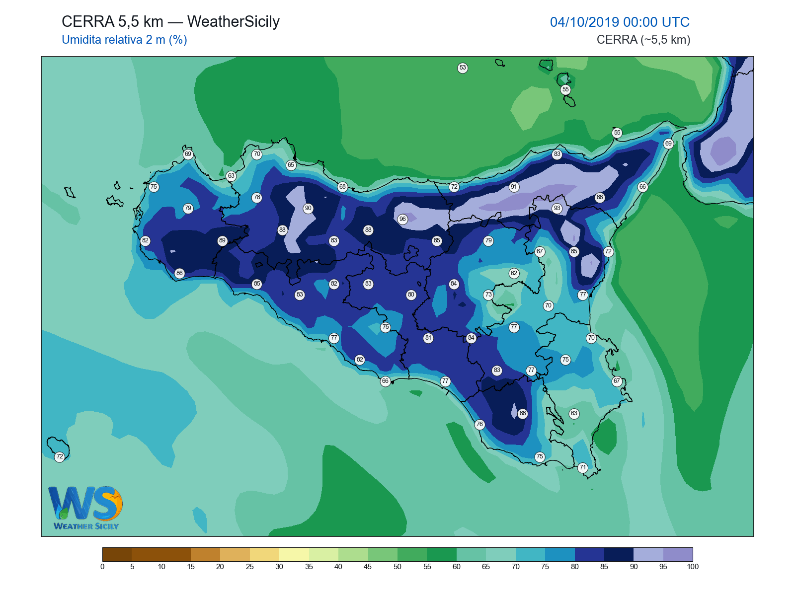 Umidità relativa 2 m · 2019100400