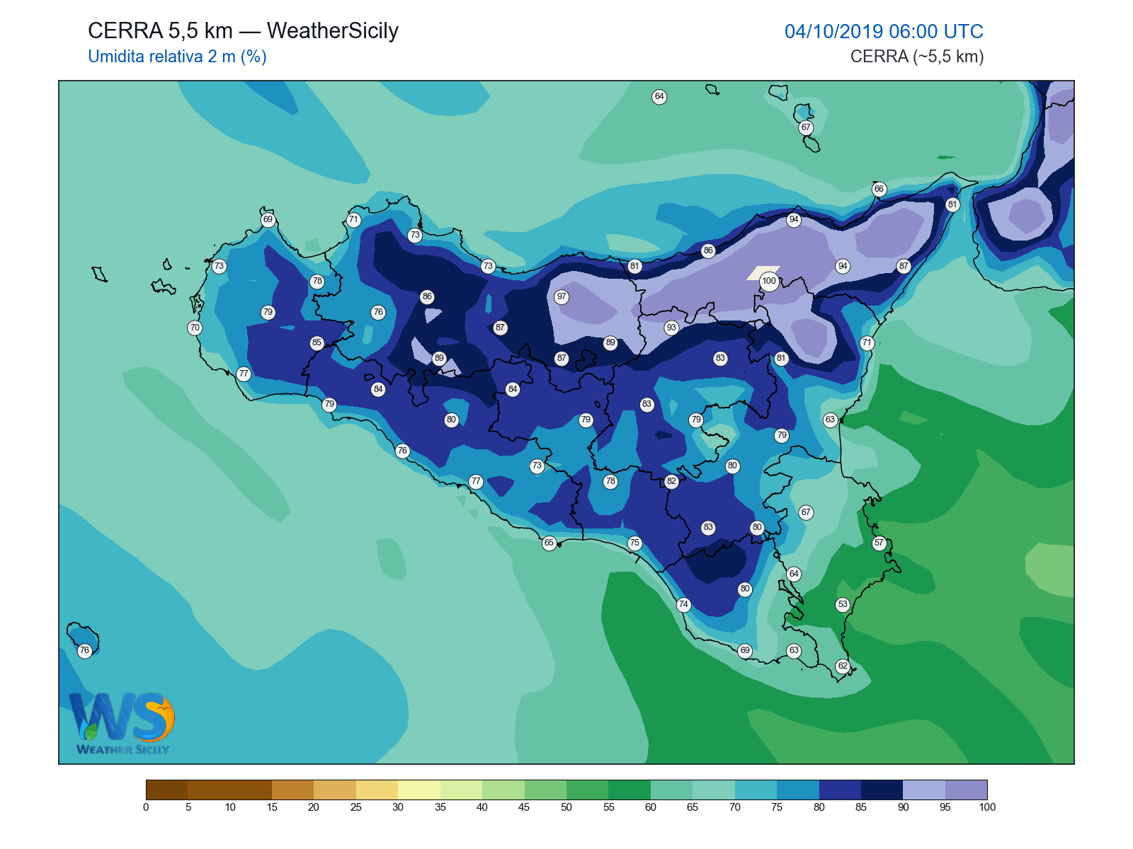 Umidità relativa 2 m · 2019100406