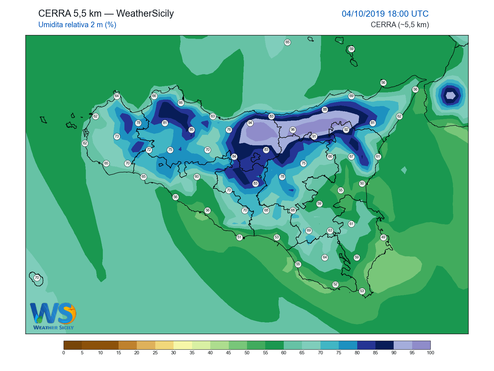 Umidità relativa 2 m · 2019100418