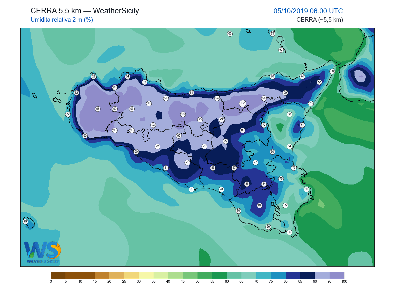 Umidità relativa 2 m · 2019100506