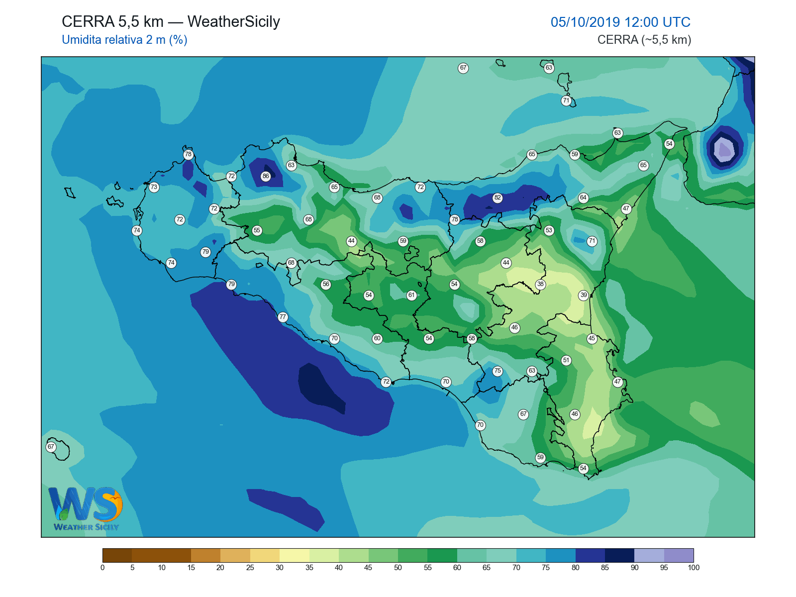 Umidità relativa 2 m · 2019100512