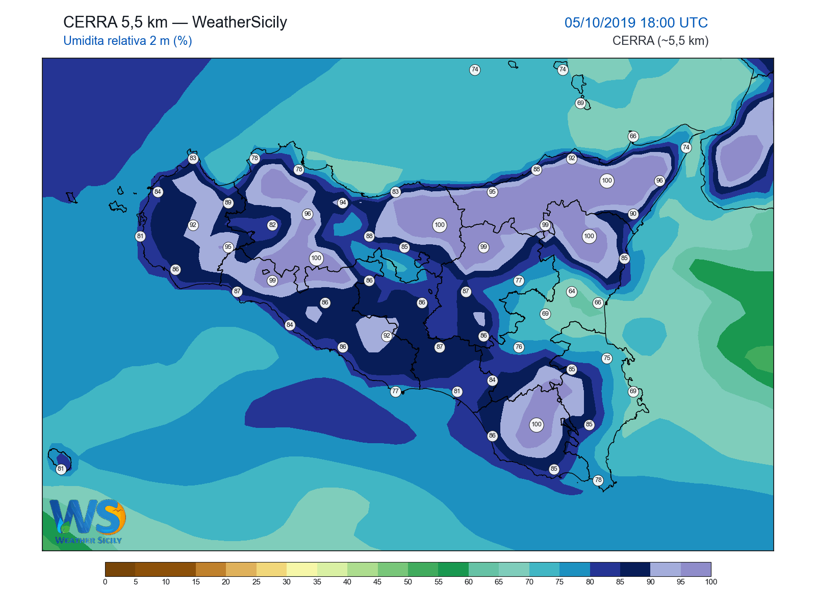 Umidità relativa 2 m · 2019100518