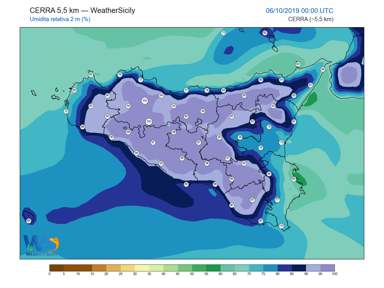 Umidità relativa 2 m · 2019100600