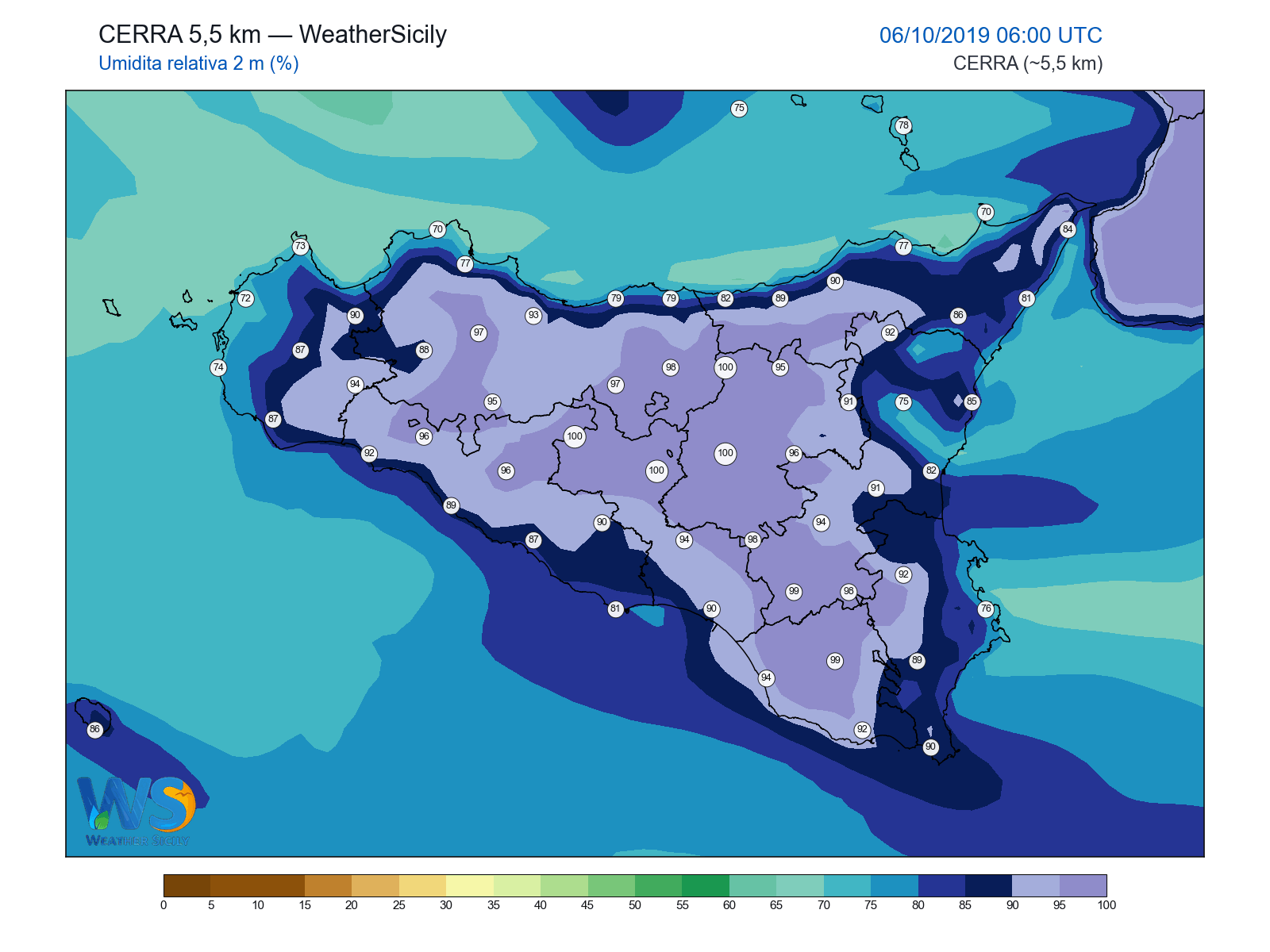 Umidità relativa 2 m · 2019100606