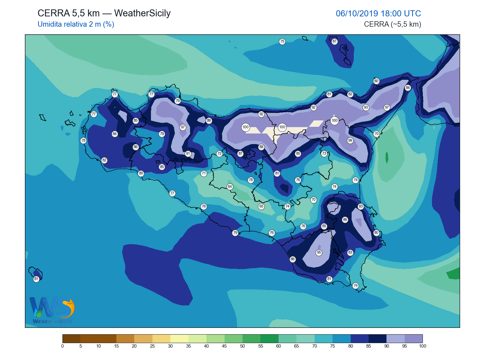 Umidità relativa 2 m · 2019100618