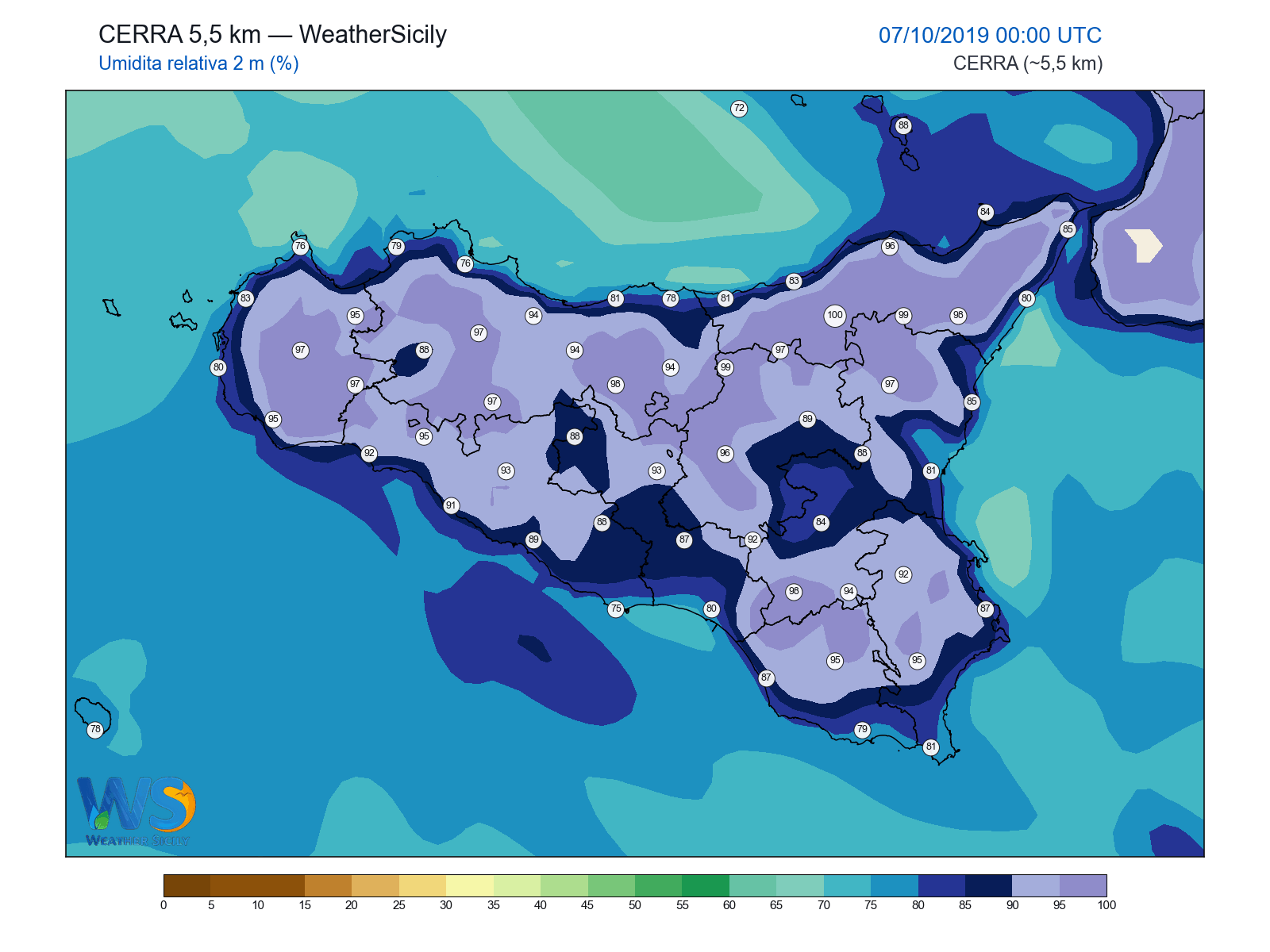 Umidità relativa 2 m · 2019100700