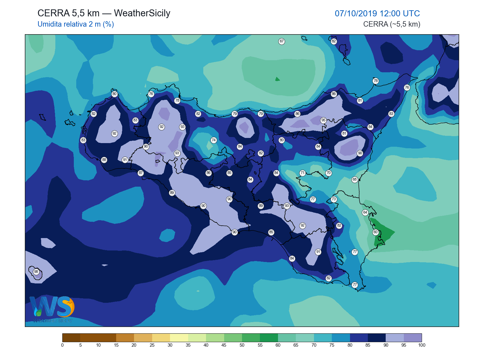 Umidità relativa 2 m · 2019100712
