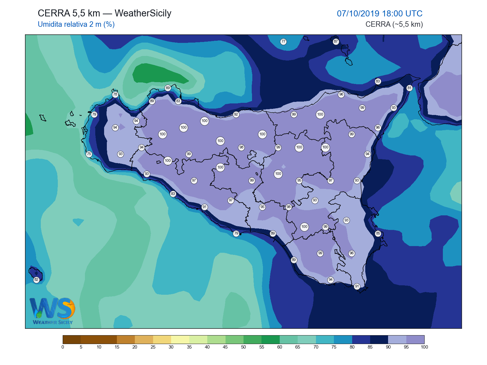 Umidità relativa 2 m · 2019100718