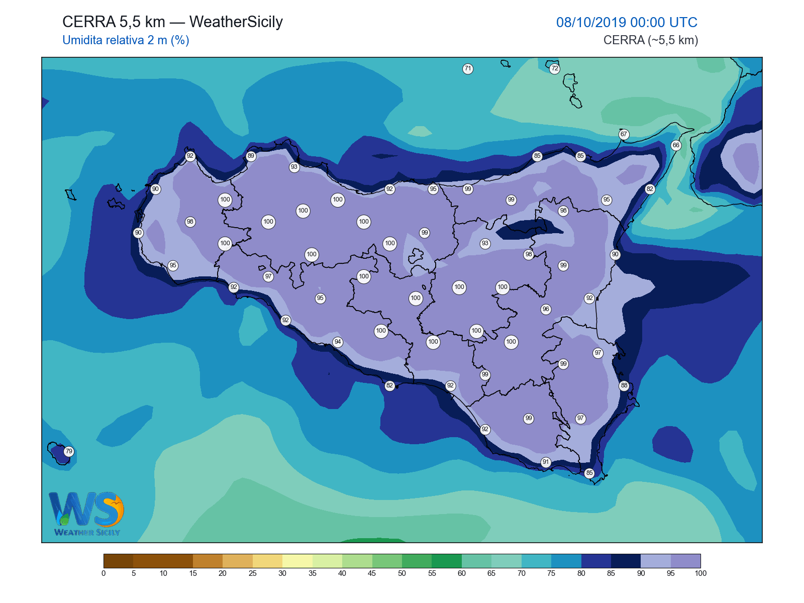 Umidità relativa 2 m · 2019100800