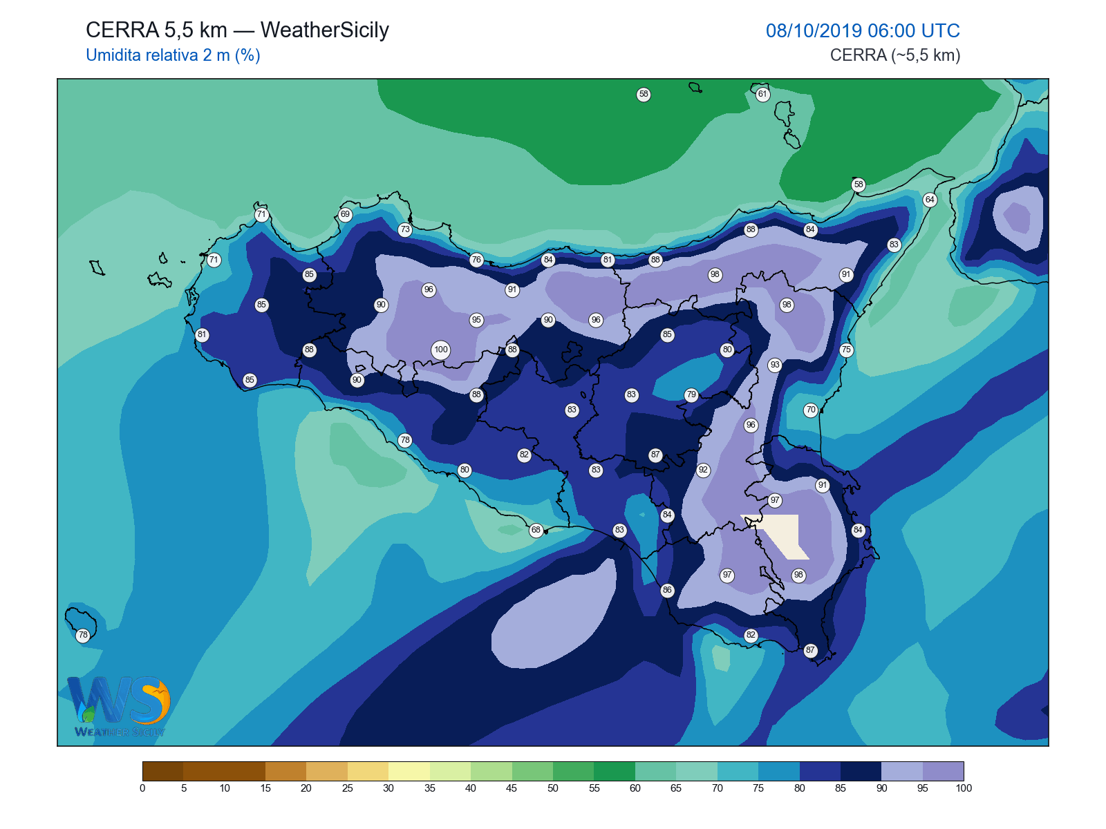 Umidità relativa 2 m · 2019100806