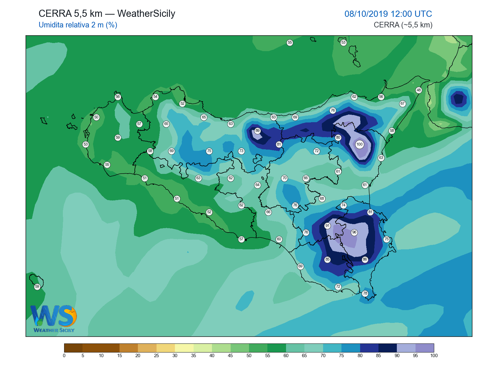 Umidità relativa 2 m · 2019100812