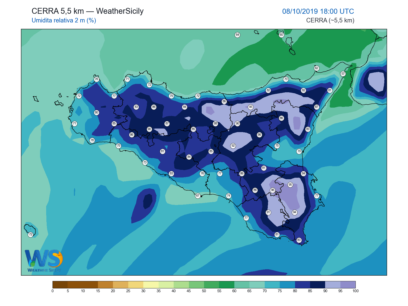 Umidità relativa 2 m · 2019100818