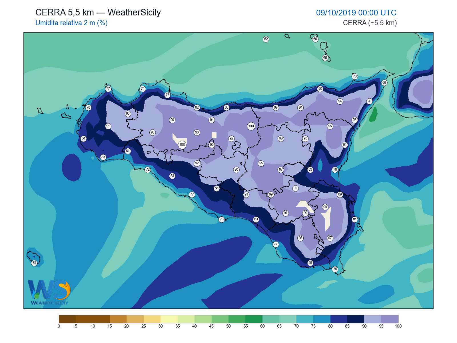 Umidità relativa 2 m · 2019100900