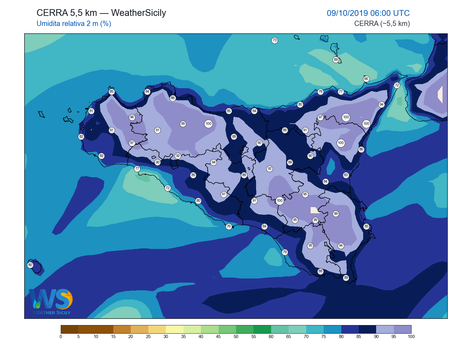 Umidità relativa 2 m · 2019100906