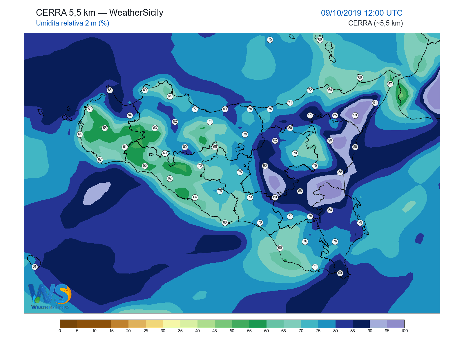 Umidità relativa 2 m · 2019100912