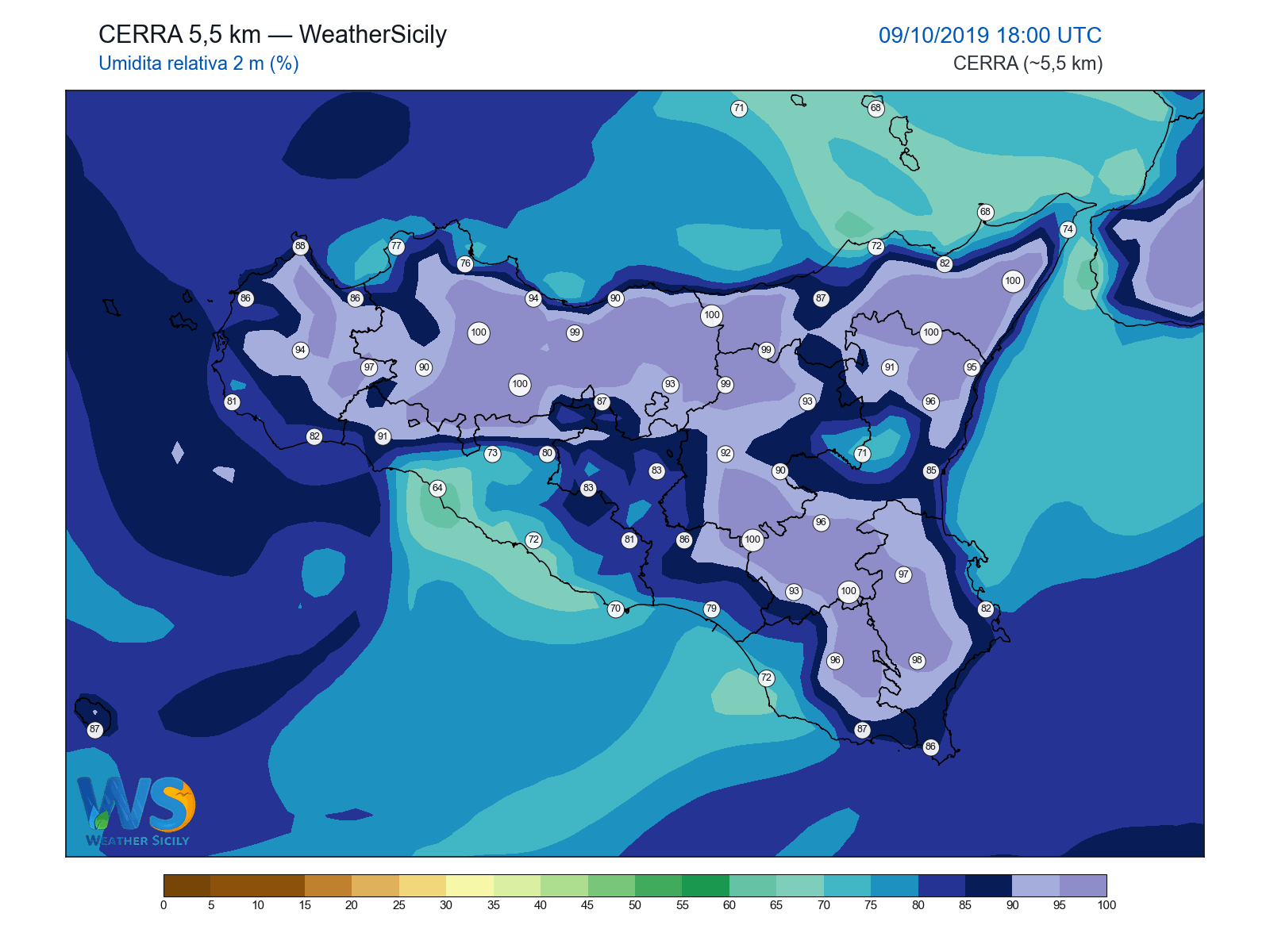Umidità relativa 2 m · 2019100918