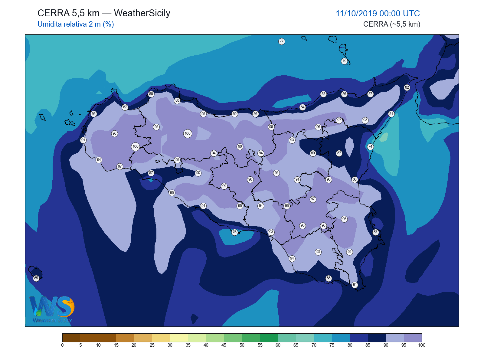 Umidità relativa 2 m · 2019101100