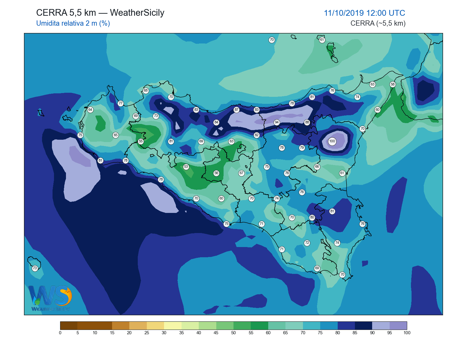 Umidità relativa 2 m · 2019101112