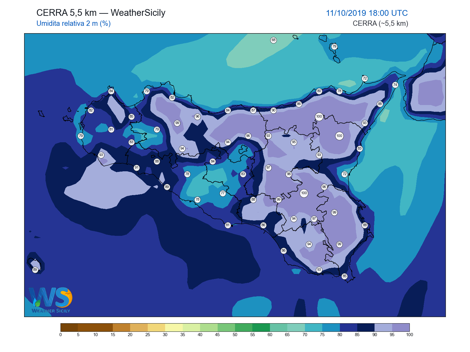 Umidità relativa 2 m · 2019101118