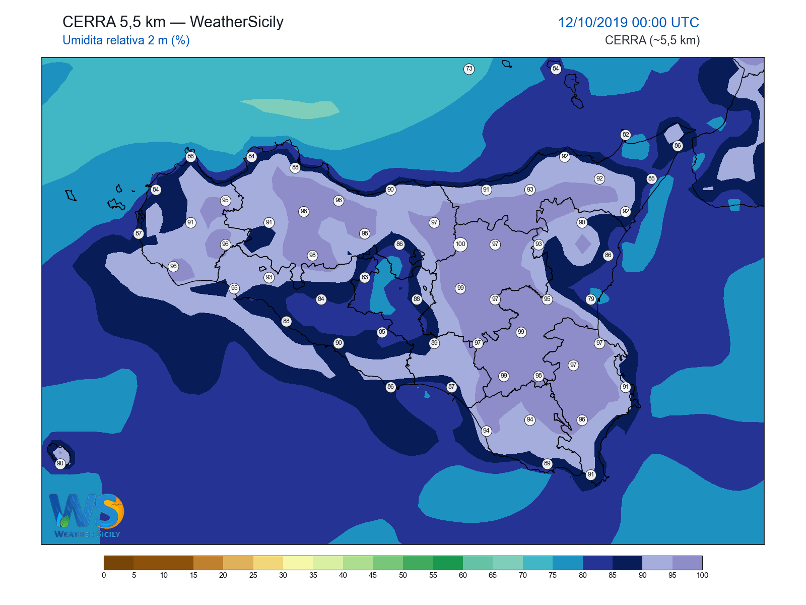 Umidità relativa 2 m · 2019101200