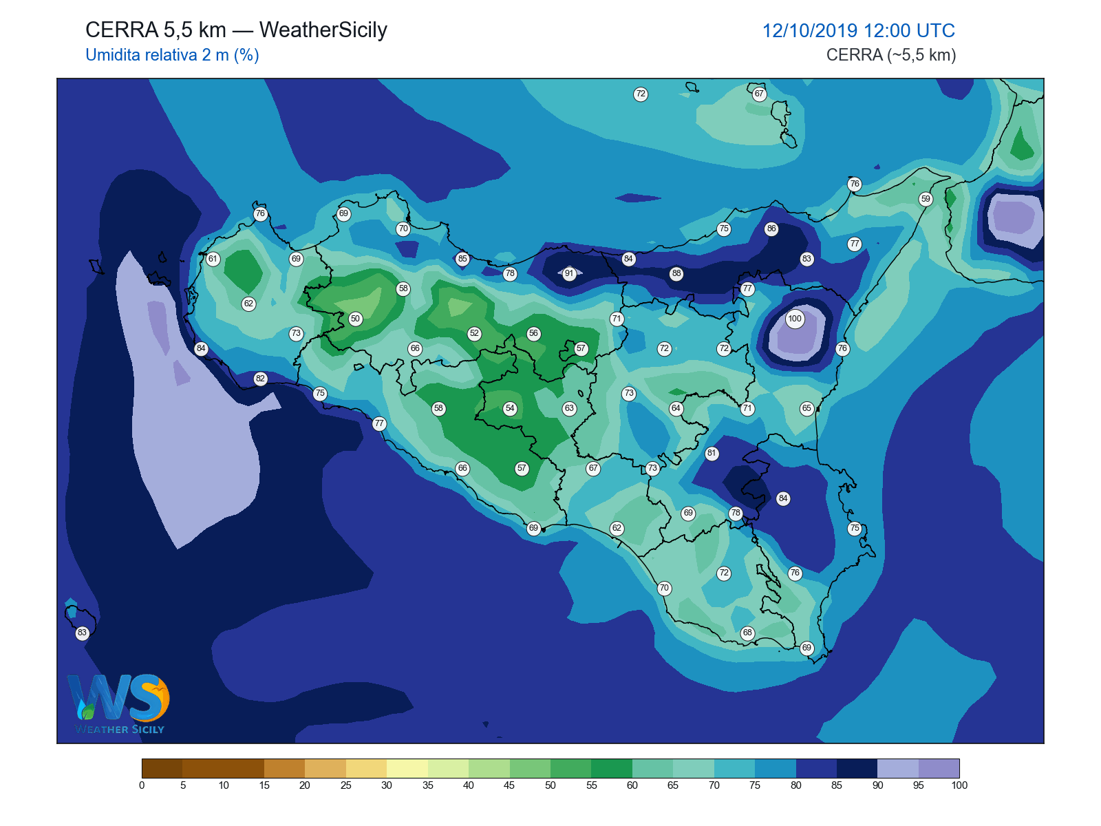 Umidità relativa 2 m · 2019101212