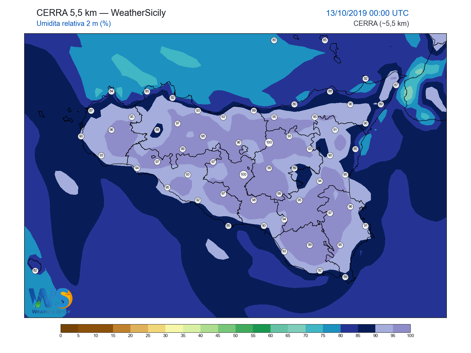 Umidità relativa 2 m · 2019101300