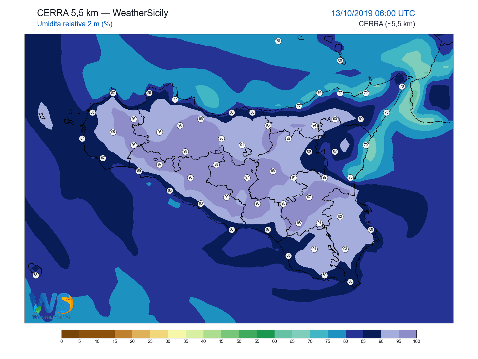Umidità relativa 2 m · 2019101306