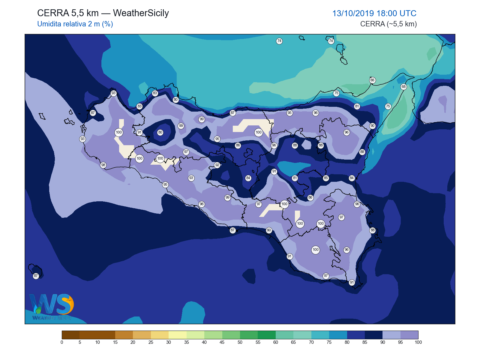 Umidità relativa 2 m · 2019101318