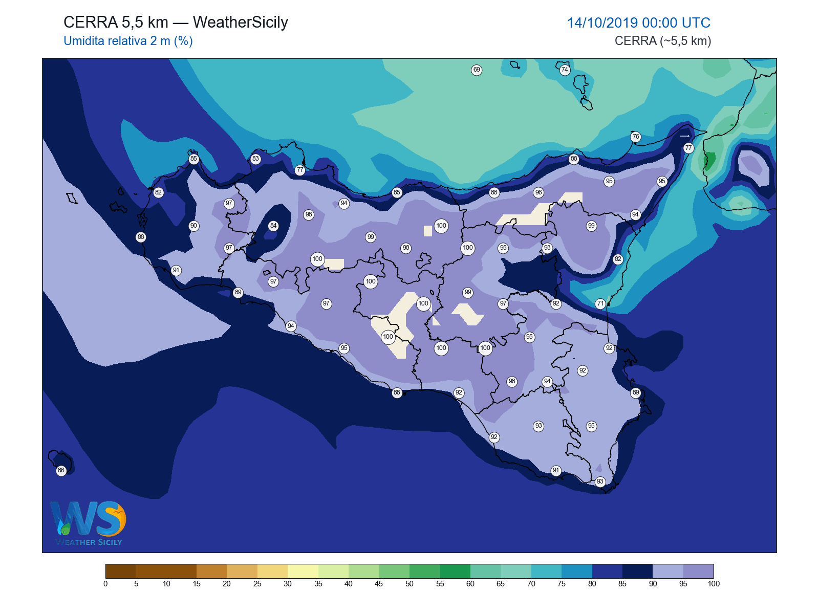 Umidità relativa 2 m · 2019101400
