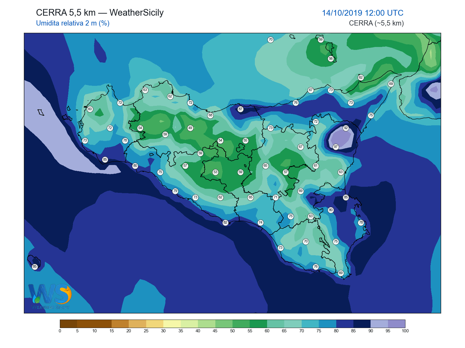 Umidità relativa 2 m · 2019101412
