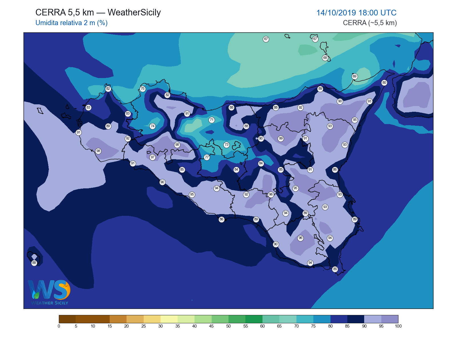Umidità relativa 2 m · 2019101418