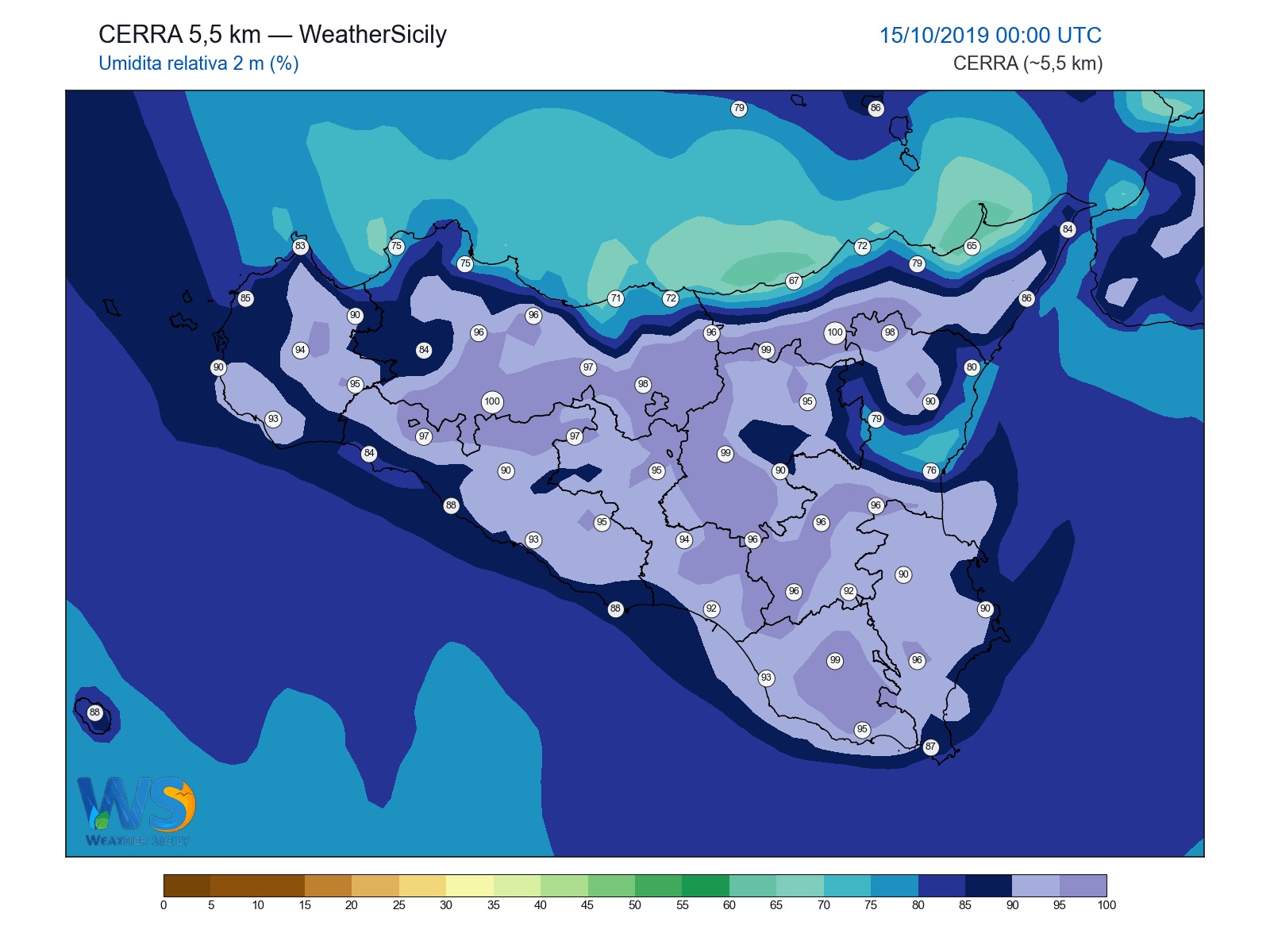 Umidità relativa 2 m · 2019101500