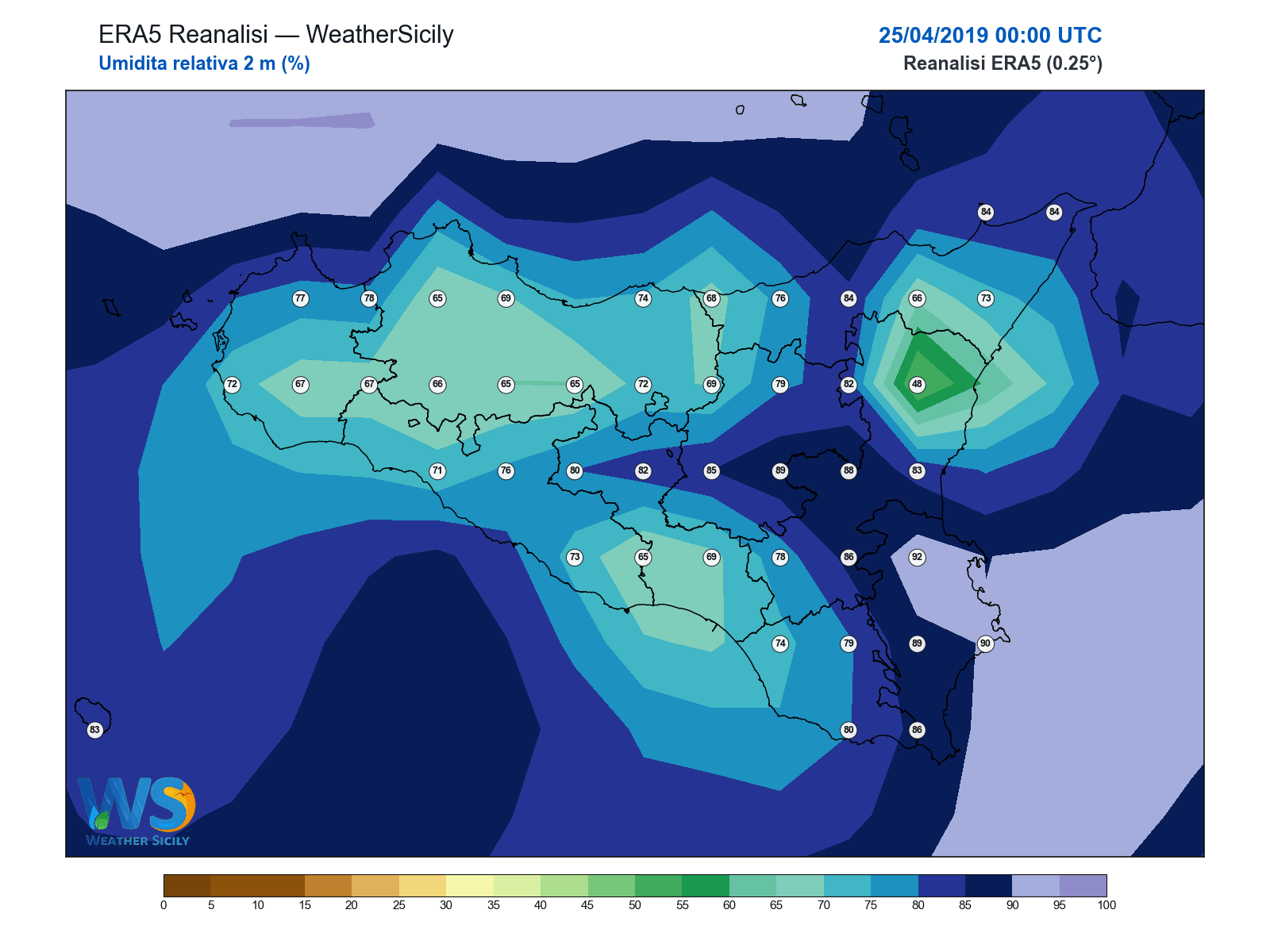 Umidità relativa 2 m · 2019042500