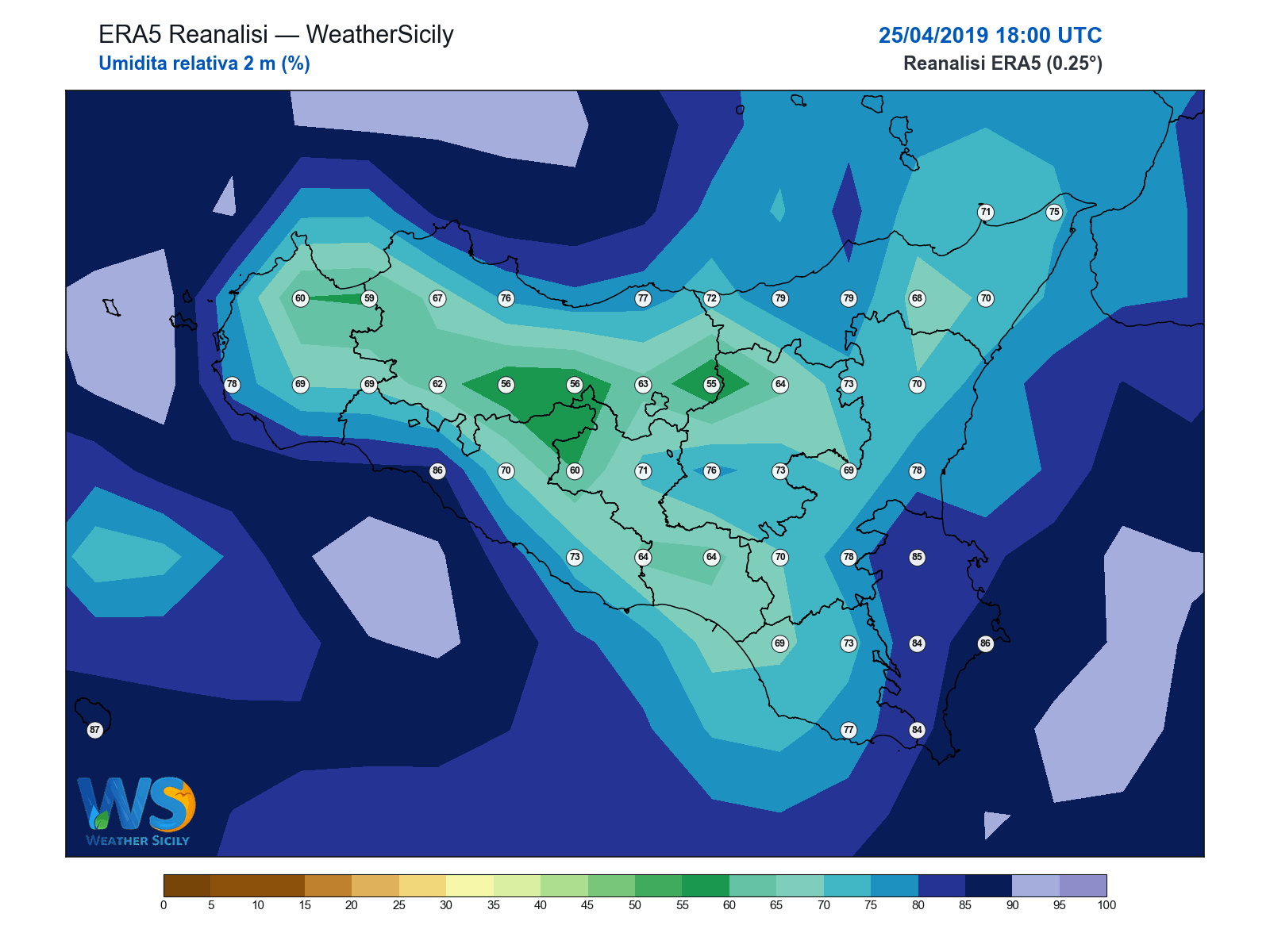 Umidità relativa 2 m · 2019042518