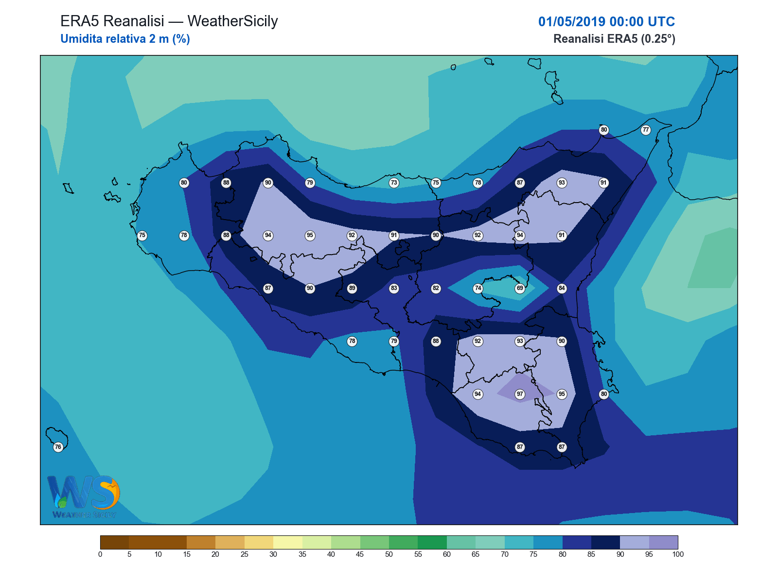 Umidità relativa 2 m · 2019050100