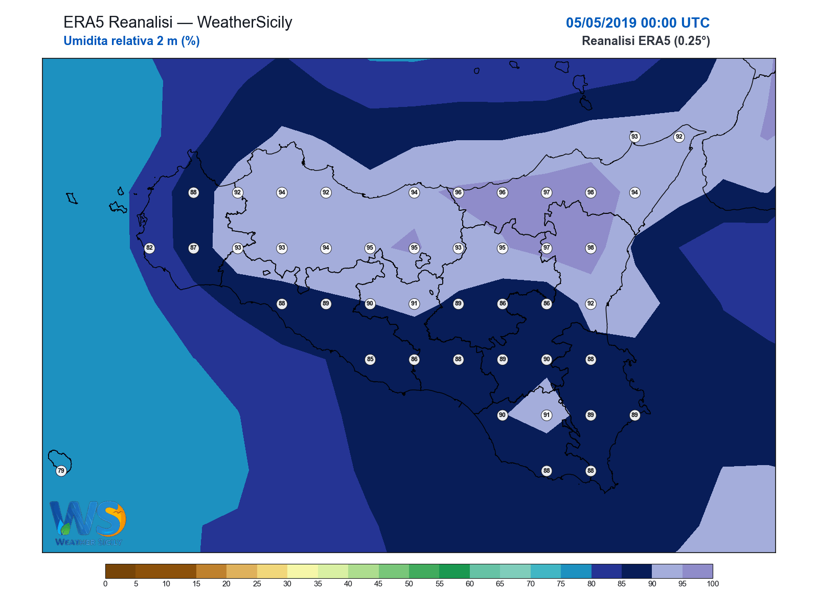 Umidità relativa 2 m · 2019050500