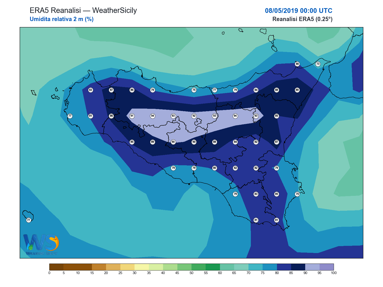 Umidità relativa 2 m · 2019050800