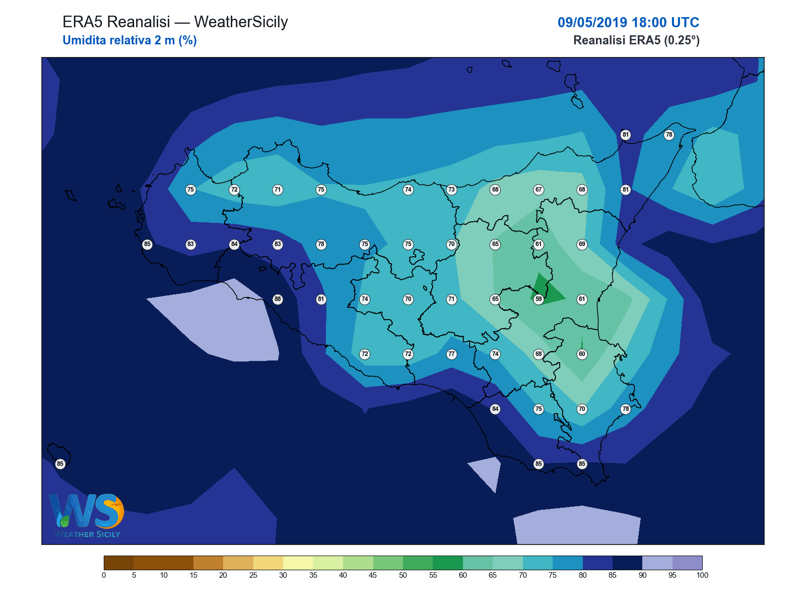 Umidità relativa 2 m · 2019050918
