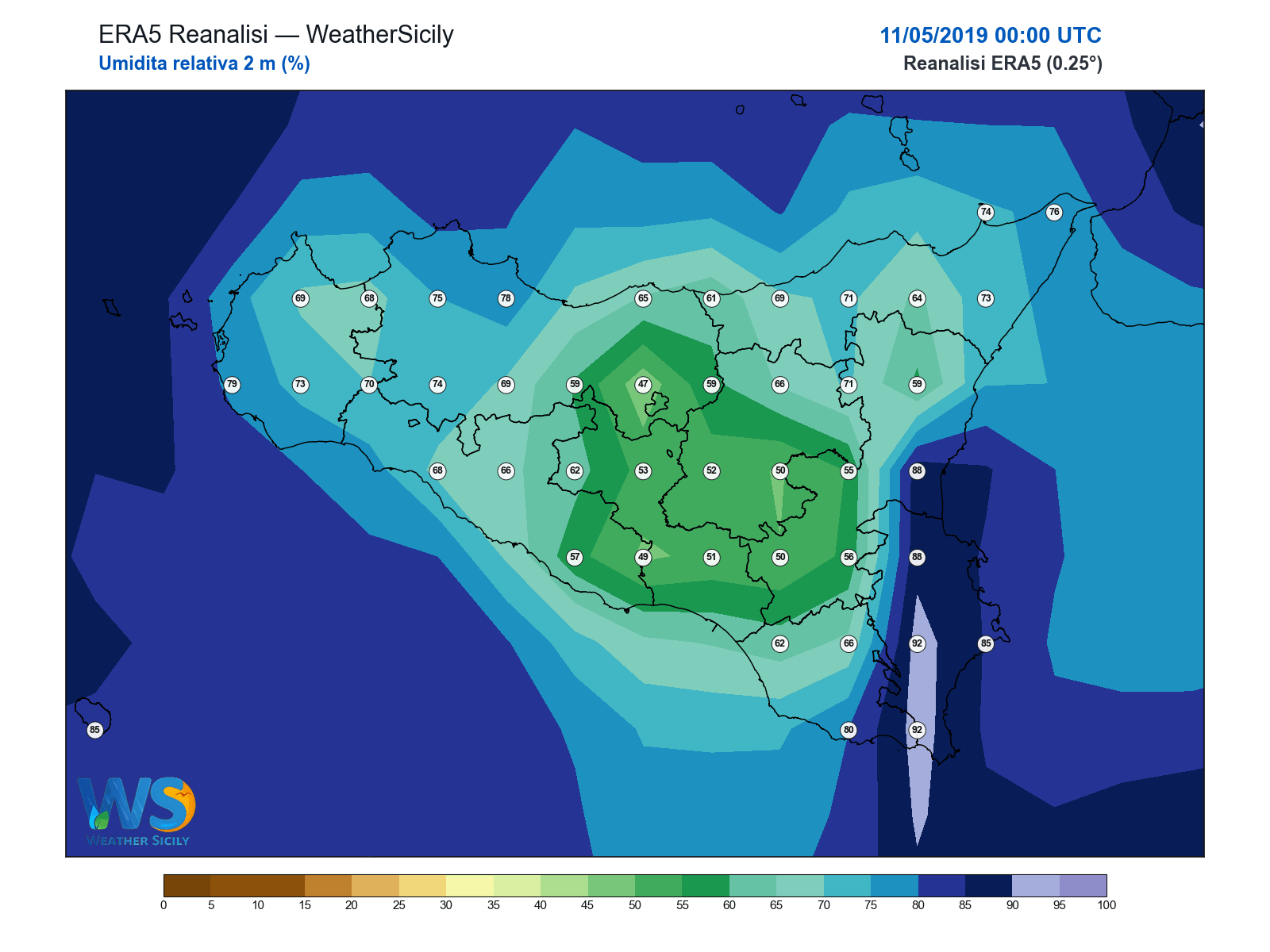 Umidità relativa 2 m · 2019051100