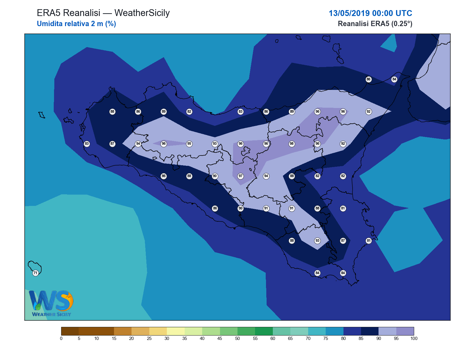 Umidità relativa 2 m · 2019051300